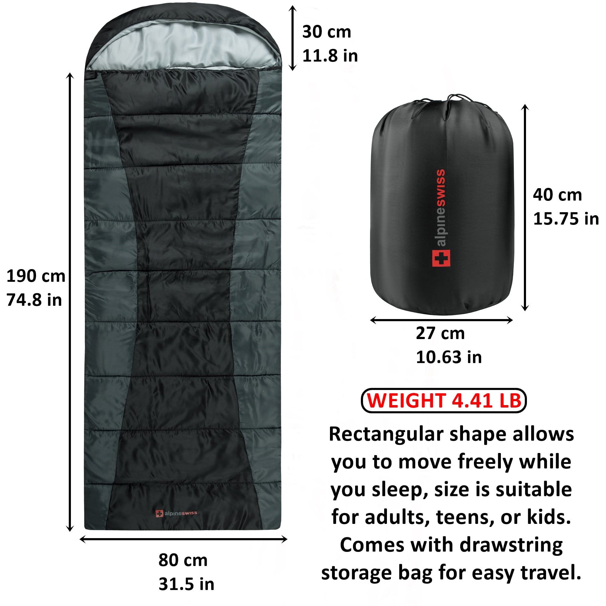 Alpine Swiss 0°C (32°F) Sleeping Bag Lightweight Waterproof with Compression Sack Adults All Seasons Camping Hiking Backpacking Travel Outdoor Indoor