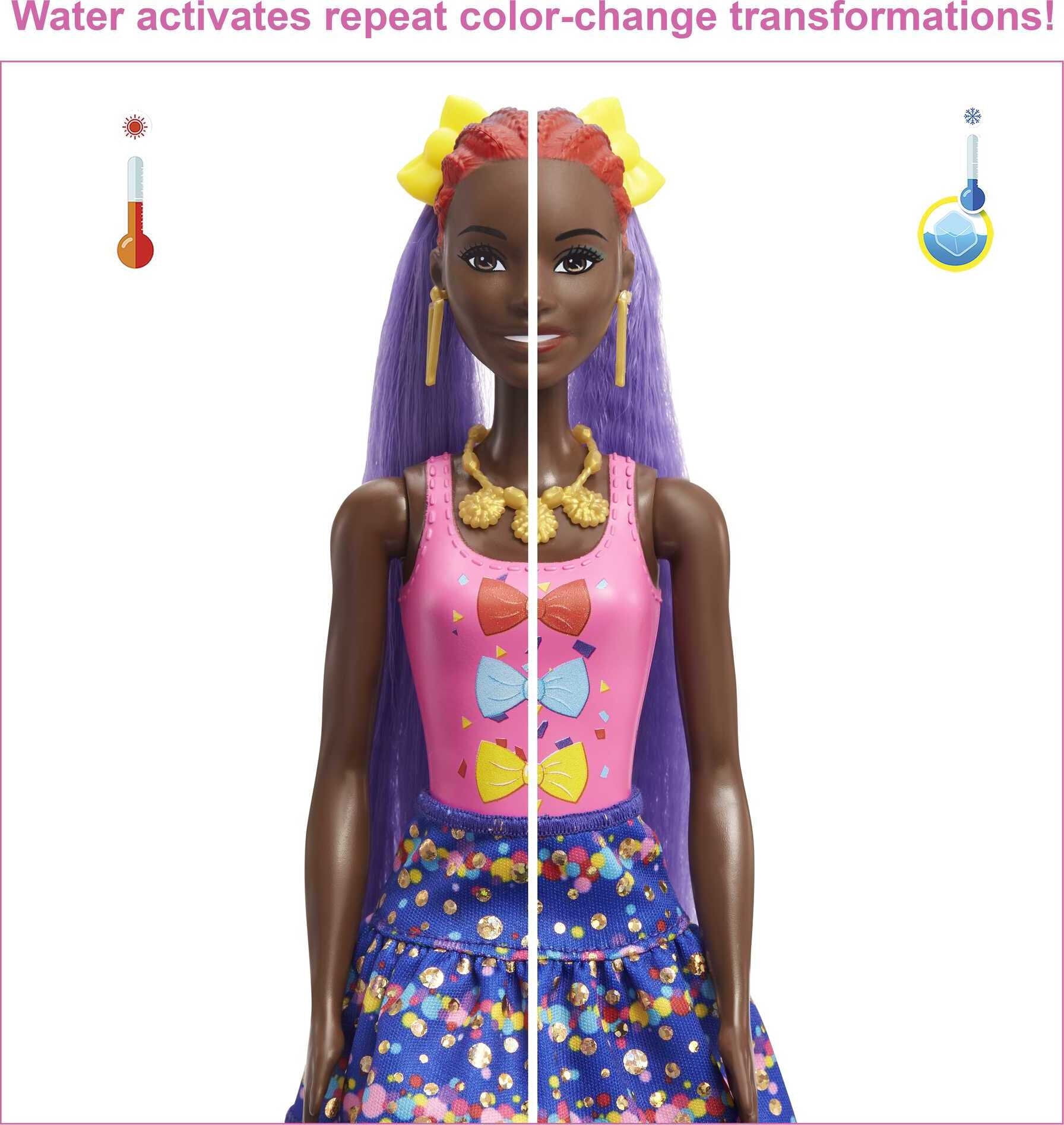Barbie Color Reveal Glitter! Hair Swaps Doll, Glittery Blue with 25 Surprises, 10 Plug-In Hair Pieces