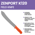 thumbnail image 4 of Zenport K120 12-Inch Butcher Style Field Knife, 12 Inch Stainless Steel Blade, Orange - 12 Pack, 4 of 5