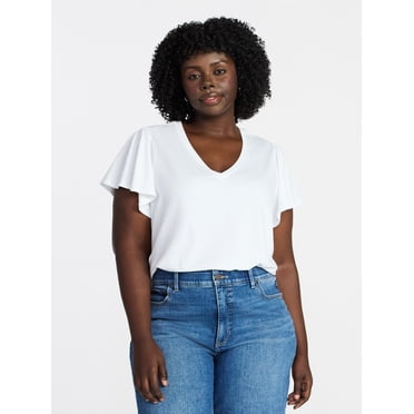 Terra & Sky Women's Flutter Sleeve Top, Sizes 0X-5X