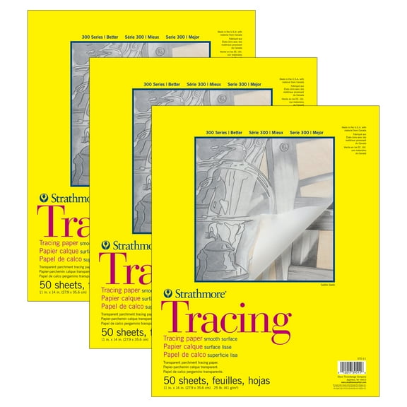 Strathmore 300 Series Tracing Pad, Tape Binding, 50 Sheet, 11x14 inch, Pack of 3