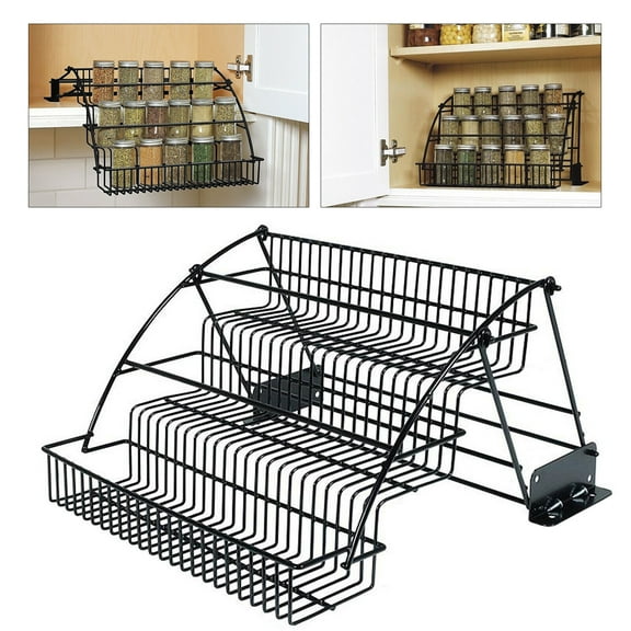 TFCFL 3 Tier Pull Down Spice Rack Pull Out Metal Cabinet Organizer Kitchen Storage Stand