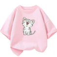 thumbnail image 5 of Bonita camiseta de algodón con dibujo de gato para niños y niñas, cuello redondo, manga corta, informal, estética, a la moda, para bebés, 5 of 5