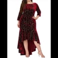 thumbnail image 3 of Vestidos de Talla Grande para Mujer, Vestido Formal de Terciopelo con Mangas 3/4, Corte Sirena y Dobladillo Alto y Bajo Rojo 4XL, 3 of 9