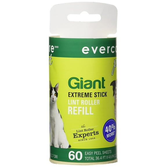 Butler Home Products Evercare Giant Pet Hair and Lint Roller Refill, 60 Sheets Roll - Pack of 4