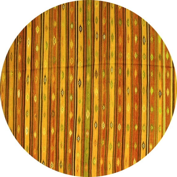 Ahgly Company Indoor Round Oriental Yellow Traditional Area Rugs, 6' Round