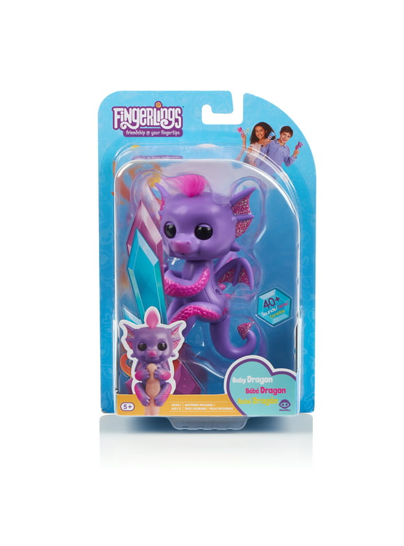 Fingerlings - Glitter Dragon - Kaylin (Purple with Pink) - Interactive Baby Collectible Pet - By WowWee