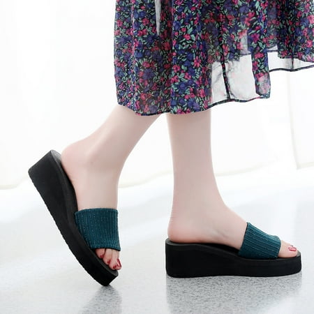 

Slippers for Women Women Summer Bohemian Open Toe Non-Slip Wedge Slippers Sequin Beach Shoe Blue 7.5