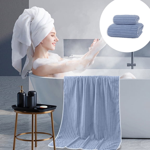 Gecau Thickened And Enlarged Coral Fleece Towel Bath Towel Two Piece Corduroy Safety Guaranteed owel Bath Wipe Towel Blue Home Stuff