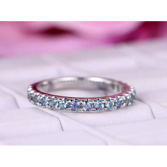 Alexandrite Engagement Eternity Band Ring Gift For Love 925 Sterling Silver Gemstone Jewelry For Women Gift