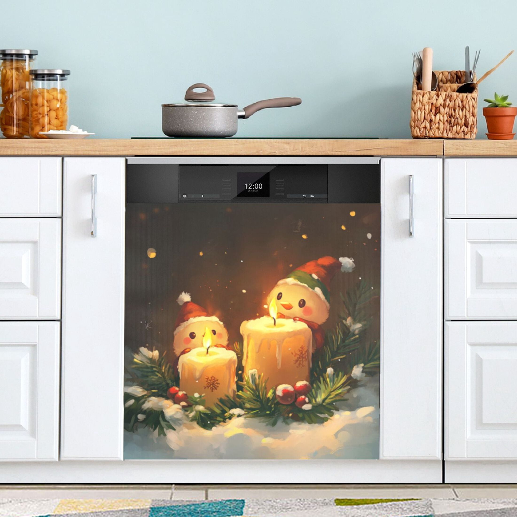Dishwasher Magnetic Sticker 23x26 Inch Refrigerator Magnetic Sticker Washing Machine Magnetic Sticker Kitchen Panel Magnetic Sticker Home Decor Cute Snowman and Candle Picture