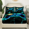 thumbnail image 2 of YST Gamer Bed Sheets Queen, Gaming Fitted Sheet For Kids, Video Games Controller Gamepad Sheets Neon Glowing Square Geometric Grid Bed Set, 2 of 4