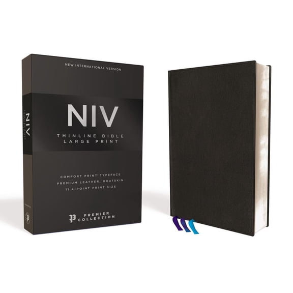 Niv, Thinline Bible, Large Print, Premium Leather, Goatskin, Black, Premier Collection, Comfort Print, (Hardcover)