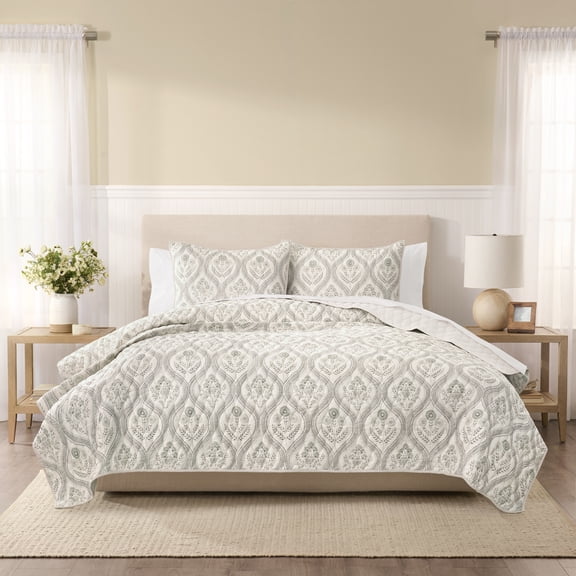 Wamsutta 1846 Cotton Tencel 3-Piece Sea Spray Floral Quilt Set, Full/Queen