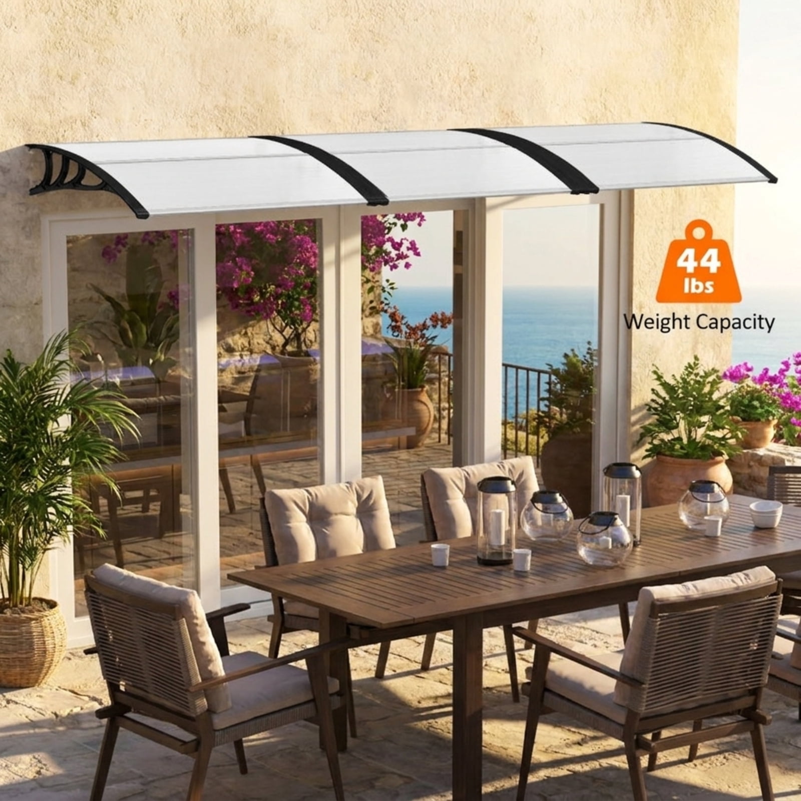 Biotree 48 x 40 Inch Outdoor Front Door Window Awning Door Canopy Exterior for Patio Deck Door Window Sun Rain Protection, Black