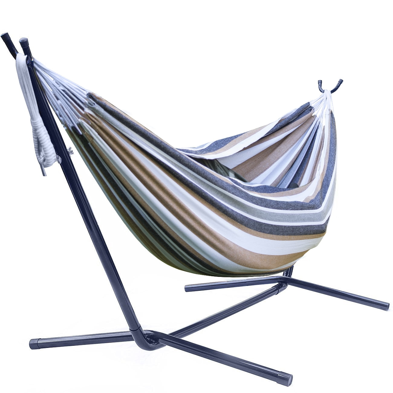 Sorbus Two Person Adjustable Hammock Bed with Steel Stand, Desert-Brown Blue