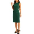thumbnail image 2 of INSPIRE CHIC Business Casual Dress for Women's Stand Collar Sleeveless Knee Length Sheath Dress, 2 of 5