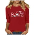 thumbnail image 2 of VgaVtl T Shirts Women Valentines 3/4 Sleeve Red Womens Tops Leisure Graphic for Gifts Loose Holiday Tops, 2 of 4