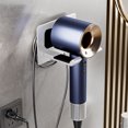 thumbnail image 4 of Folding Hair Dryer Holder Rack, Wall-Mounted No-Drill Storage Organizer with Adhesive for Bathroom, Holds 2kg, Includes Jewelry Hooks, White/Gray/Beige, 4 of 7