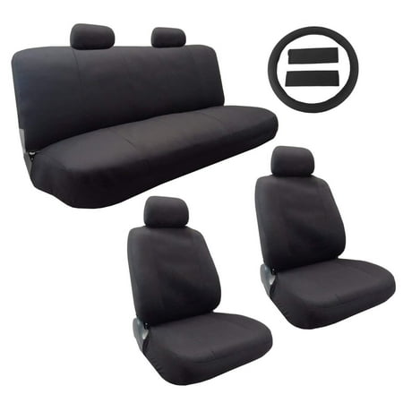 - Classic Cloth Polyester Seat Cover Set Solid Black 13pc Set Front Pair Bench Steering Wheel Cover and Pads For Chevy Malibu