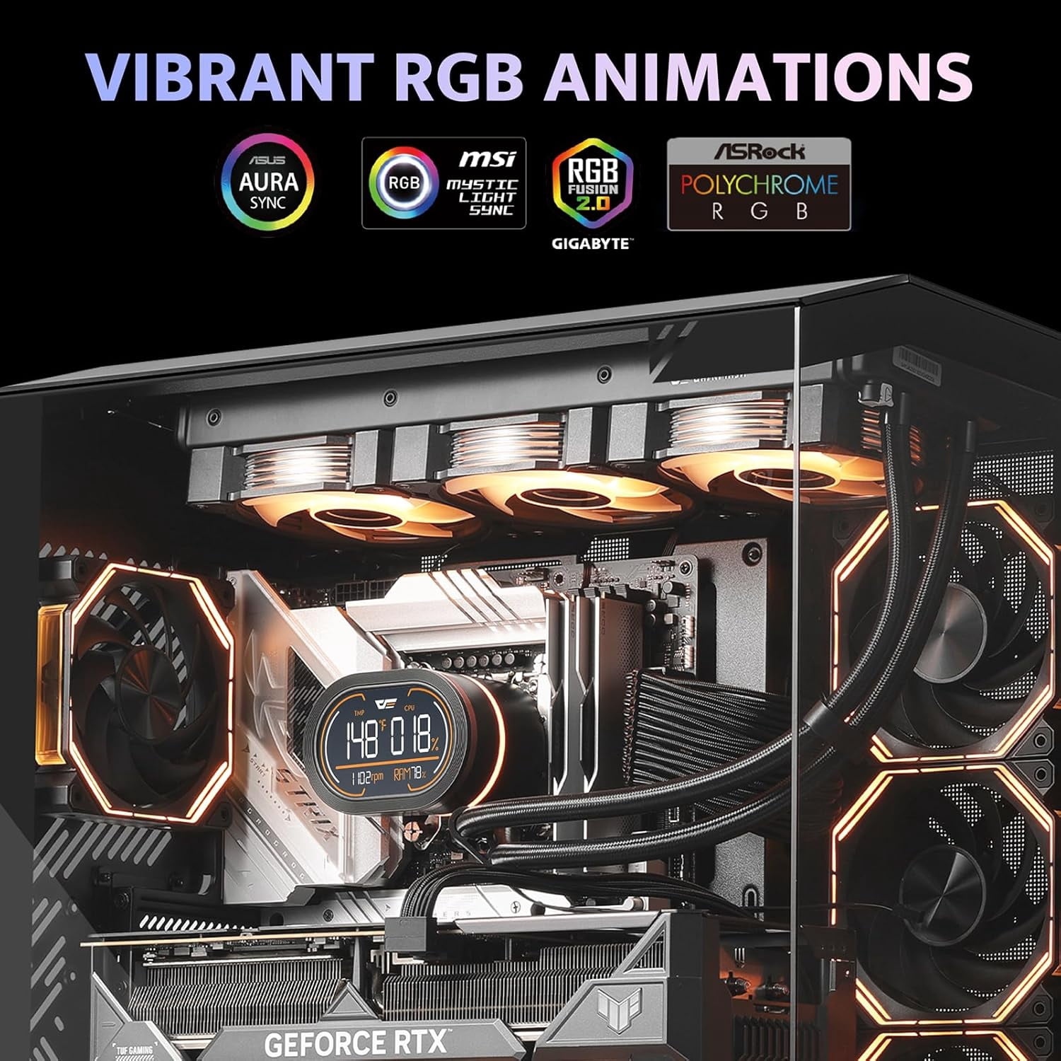 darkFlash DF-DH360D-BK DH360D, 360mm AIO Liquid CPU Cooler w/ Display Screen, ARGB PWM Fans, Intel & AMD Support- Black