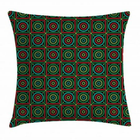 - Afghan Throw Pillow Cushion Cover, Colorful Rhombuses in Bullseye Circles and Checkered Squares Pattern Mosaic Motif, Decorative Square Accent Pillow Case, 18 X 18 Inches, Multicolor, by Ambesonne