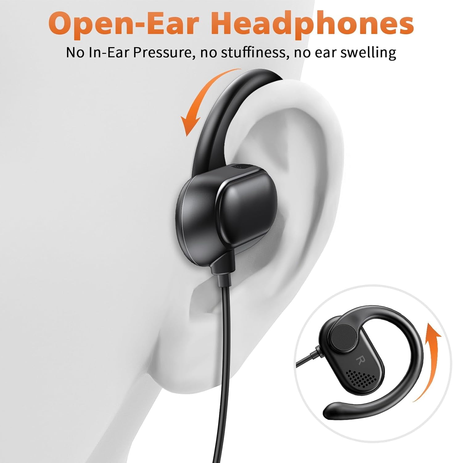 USB C Earbuds Over Ear Headphones for iPhone 17 16 Pro 15 Plus iPad 10th Gen Google Pixel 10 Pro 8 7 Open Ear Sport Headset Wired Type USB C Earphones with Microphone Volume Control Rotatable Earhook