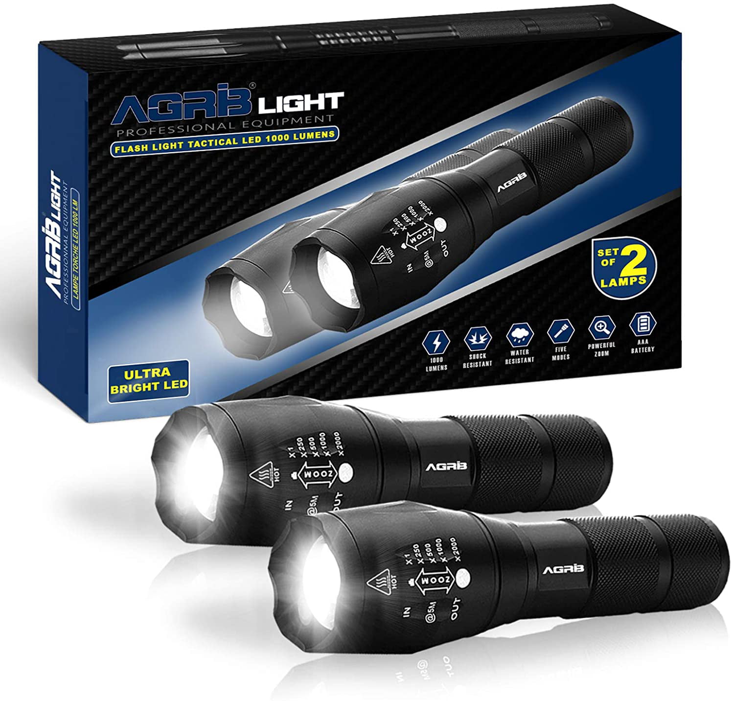 Lampe Torche 2000 Lumens LED CREE XM-L T6 étanche 5 Modes Zoom 18650 