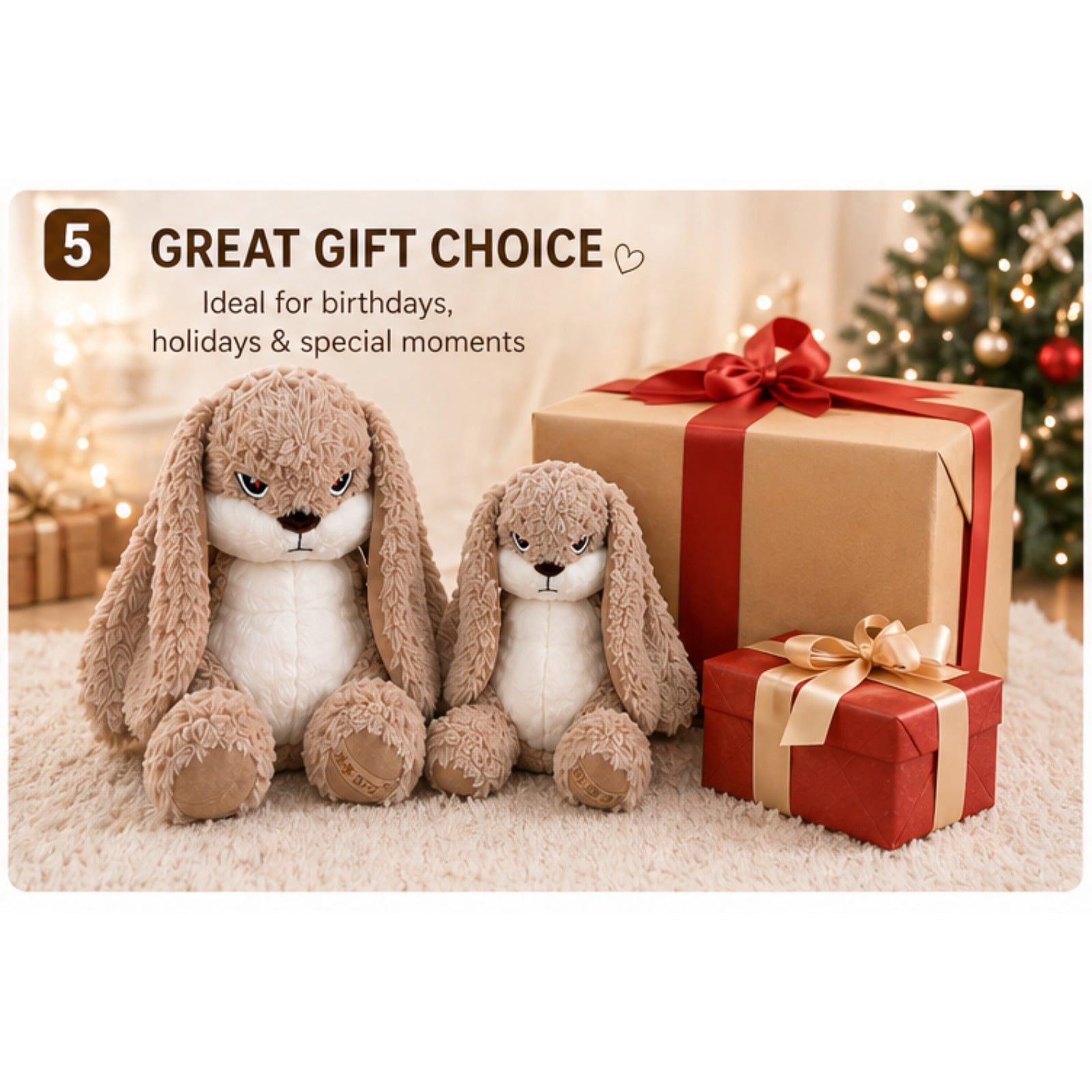 Bunny Plush Set Soft Stuffed Rabbit Toy 2 Size Combo Cozy Gift Cute Home Decor