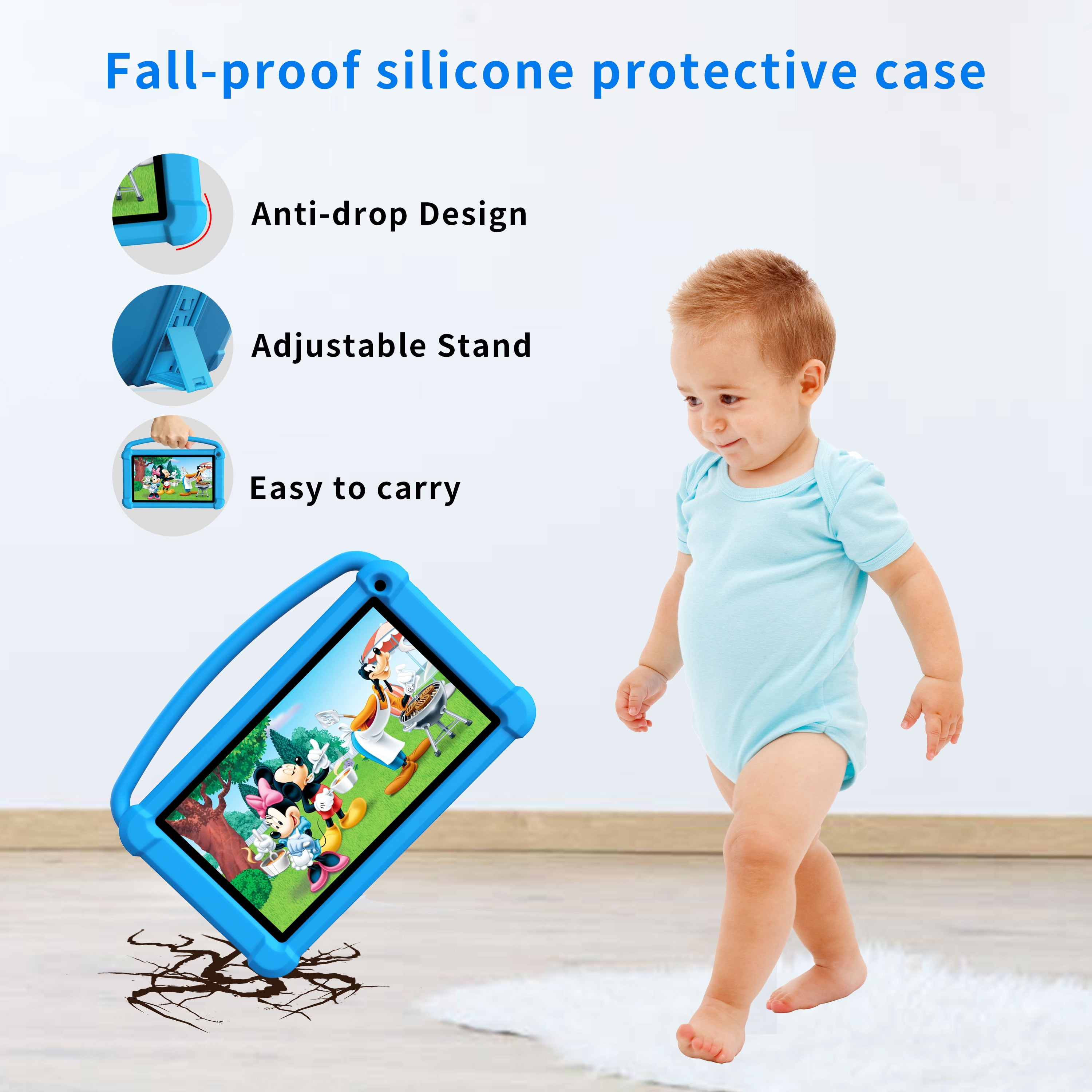 Kids Tablet, 7 Inch Tablet for Kids, Android 12 Tablet 4(2+2)GB RAM+16GB Storage, Toddler Tablets with KIDOZ Parental Control App, WiFi, Bluetooth, Best Gift for Kids Learning and Playing