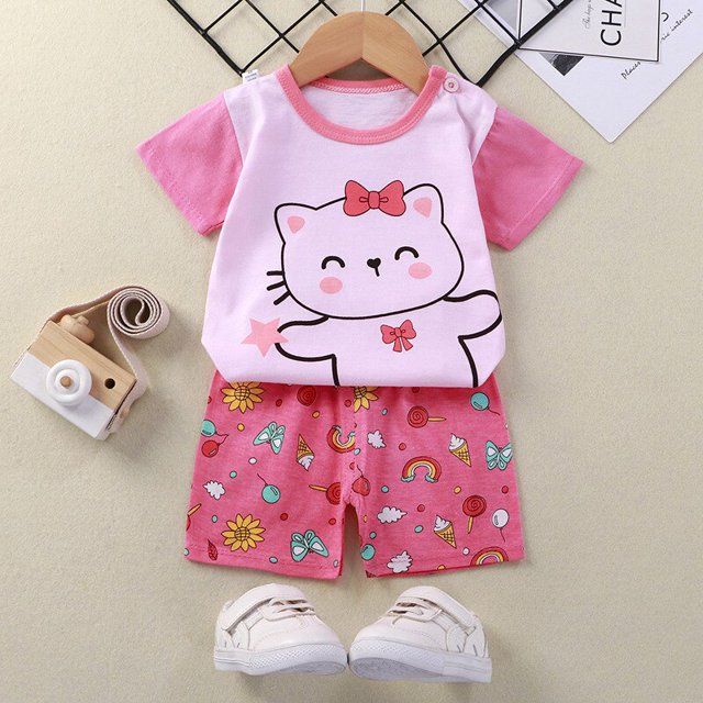 2023 Baby Boys Clothing Sets Summer Short Sleeve Cotton kids set 2Pcs leisure Mickey Mouse baby girls clothes3M Gao Jinjia LED