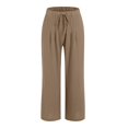 thumbnail image 4 of KPOPLK Wide Leg Linen Pants Woman Cargo Pants Summer Waisted Drawstring Linen Pants Petite Women Wide Leg Casual Pants with Pockets Size XXXL,Coffee, 4 of 5