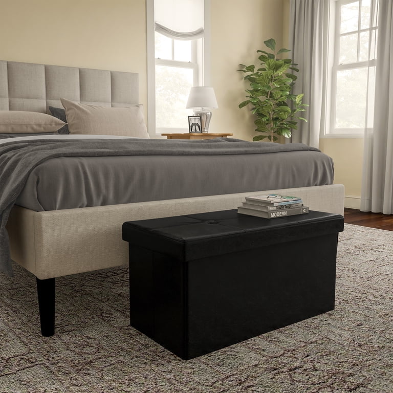 Lavish Home 30-Inch Faux Leather Folding Storage Ottoman, Black photo 3