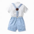 thumbnail image 5 of Kaprioy Toddler Kids Boy Shorts Clothing Set Baby Boy Dress Clothes Baby Boys Formal Suit Set Short Sleeve Romper Suspenders Shorts Pants Bowtie Wedding Tuxedo Outfits, 5 of 9