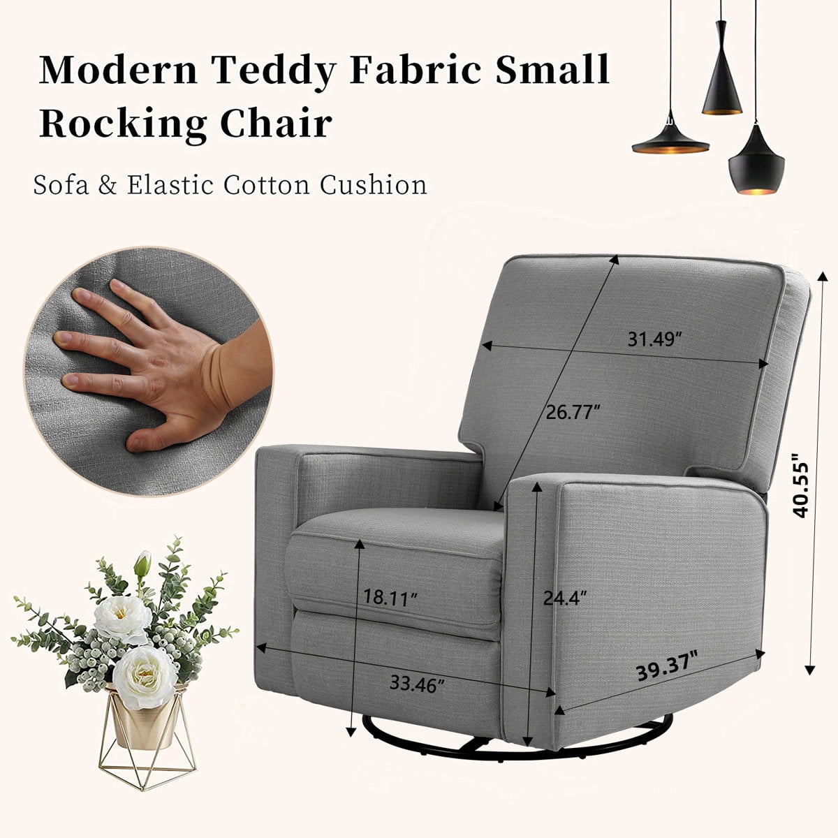 360° Swivel Rocker Recliner , Glider Rocker Recliner, Rocking Chairs for Nursery, Linen Fabric Chair with High Back, Deep Seat, for Living Room, Bedroom, Grey