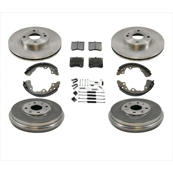 97-03 Escort Brake Disc Rotors Ceramic Pasds Drums & Shoes Brake Springs 7Pc Kt