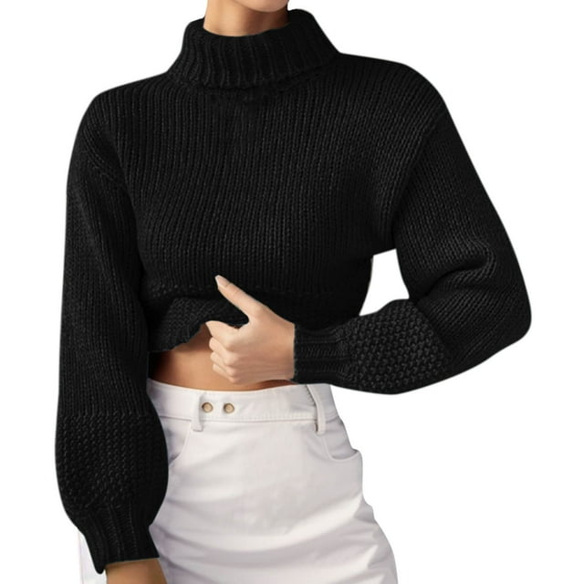 Gibobby Suéter de Punto, Suéteres de otoño para mujer 2023 de gran tamaño, cuello alto grueso, suéter de punto grueso(Negro,XG)