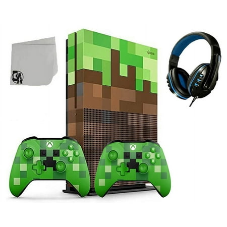 Microsoft 23C-00001 Xbox One S Minecraft Limited Edition 1TB Gaming Console 2 Controller Included BOLT AXTION Bundle Used