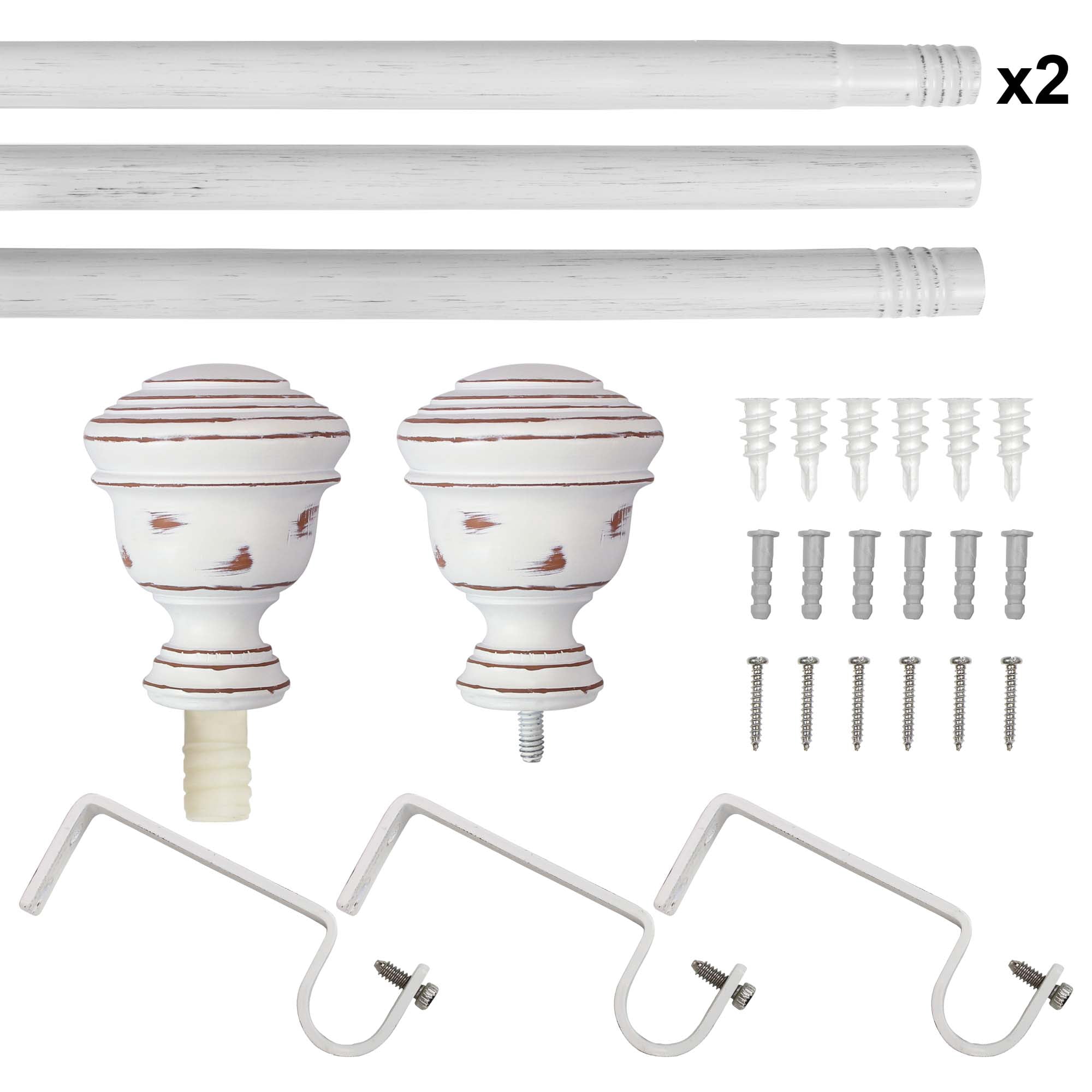 Mainstays 3/4" White Faux Wood Urn Single Curtain Rod Set, 25-84"