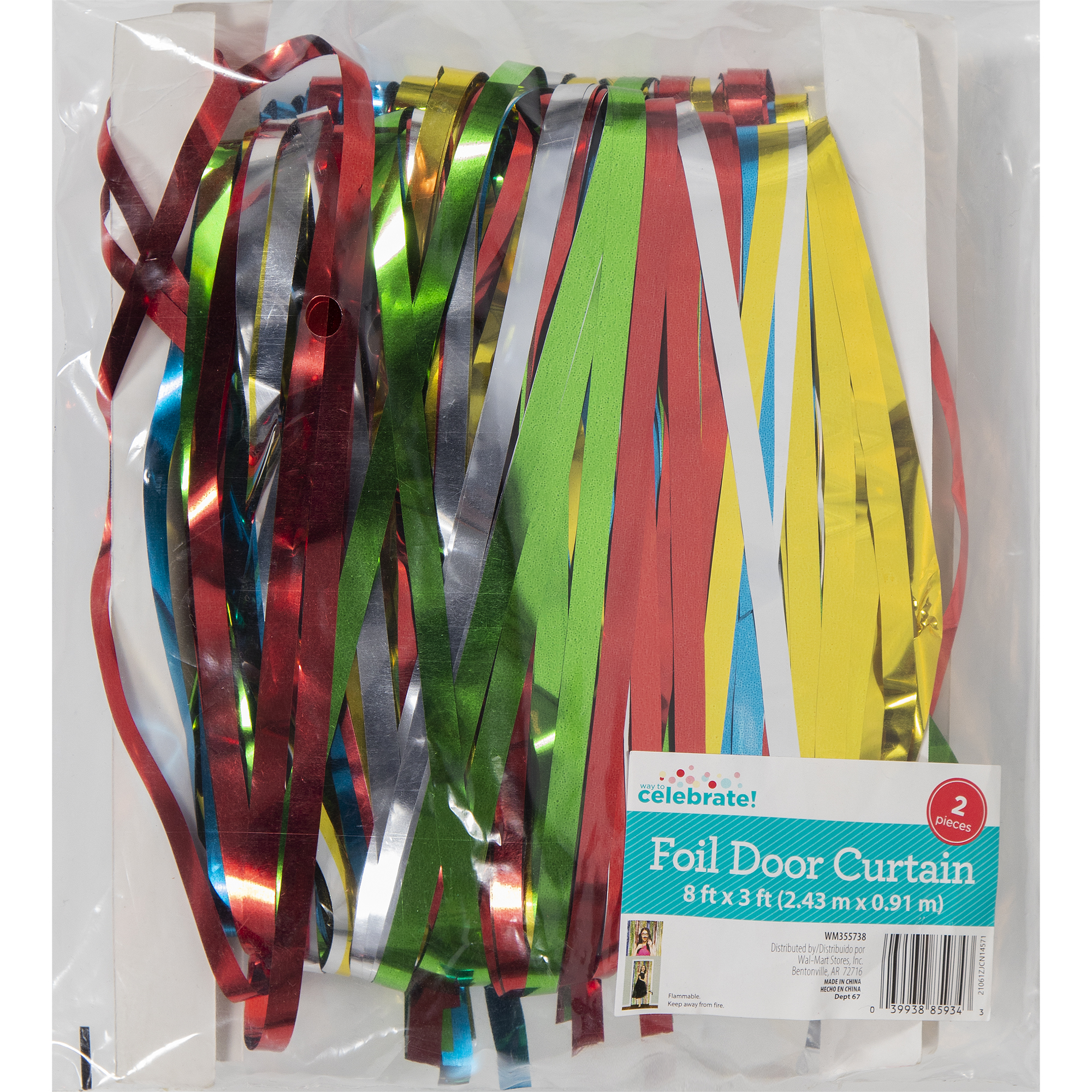 Way to Celebrate 8' x 3' Multicolor Foil Fringe Door Curtain for Parties, 2 Count