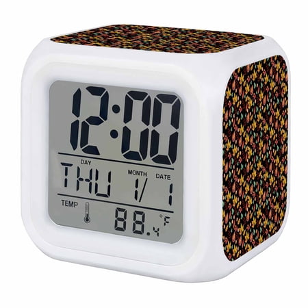 Alarm Clocks Orange Maple Leaves Digital Clock 7 Color LED Night Light Silent Non-Ticking Battery Operated Berry Pastoral Plant Cube Clocks Decorative for Bedroom Bedside Living Room Office School