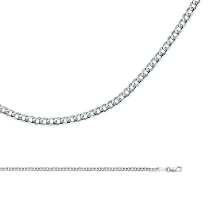 Solid 14k White Gold Chain Cuban Necklace Curb Link Concave Polished Style Genuine, 2.7 mm - 22 inch