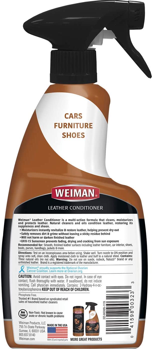 Weiman 3-1 Leather Cleaner & Conditioner for Furniture, Auto, Bags & Shoes, UVX Protection,16oz - image 2 of 8