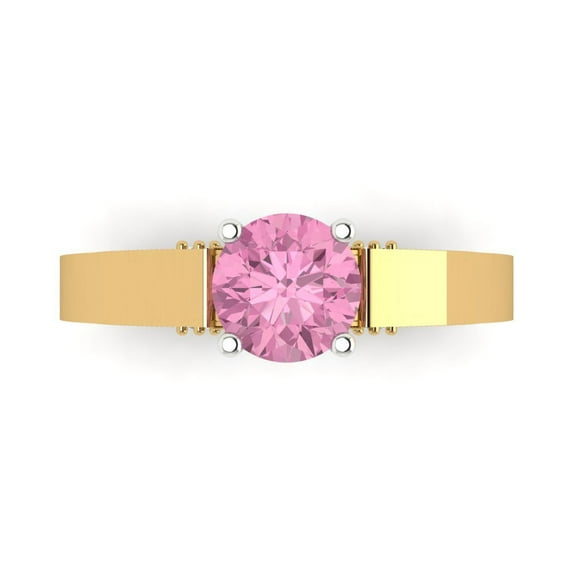 Clara Pucci 14K Yellow/White Gold Solid Gold Pink Solitaire Anniversary Ring for Women - 1.06 cttw Round Cut