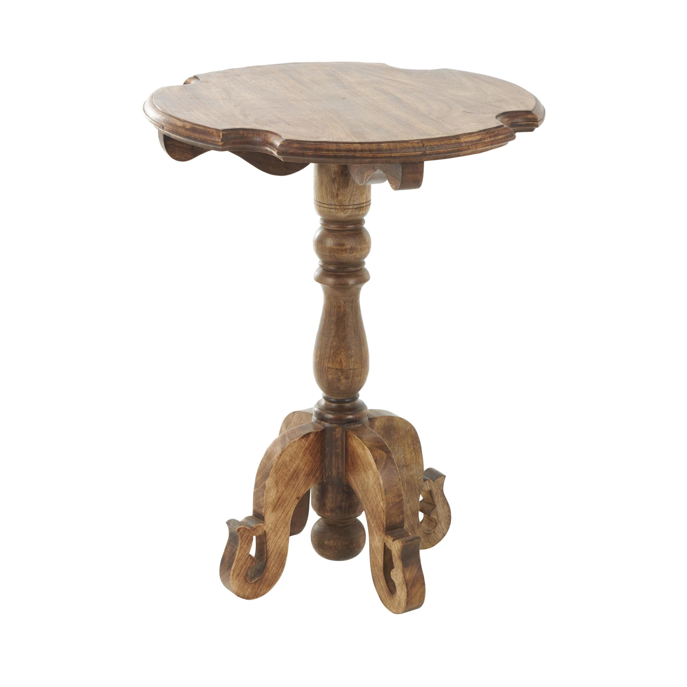 DecMode 24" x 31" Brown Mango Wood Turned Accent Table with Scrolled Legs and Cutout Tabletop, 1-Piece