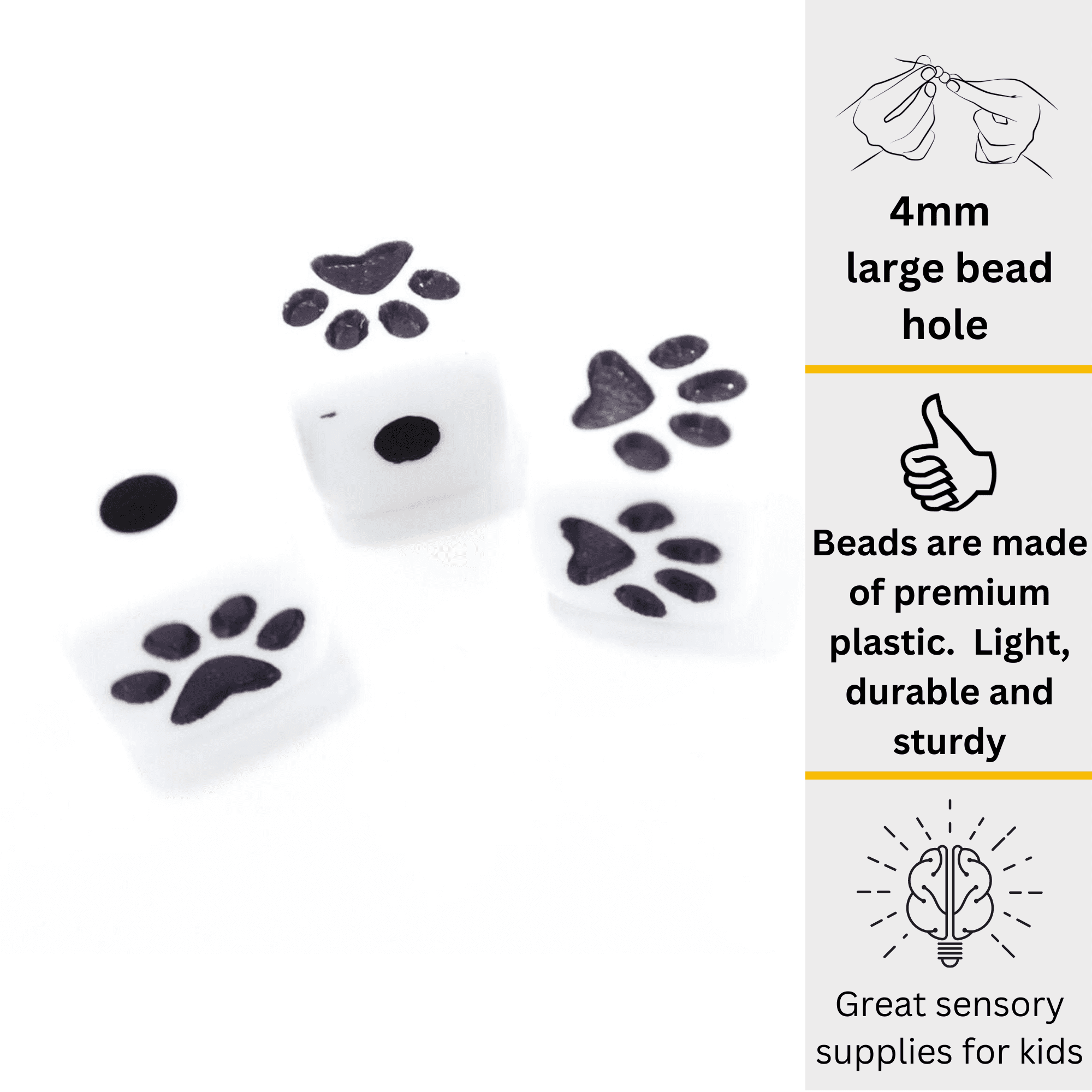 Plastic Beads For Jewelry, DIY Bracelet Making Supplies, Paw Square Remembrance Memorial Beads, Gift For Beader, 100 pcs