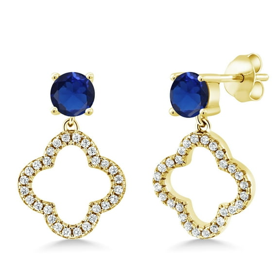 Gem Stone King 1.87 Ct Round Blue Created Sapphire 18K Yellow Gold Plated Silver Earrings