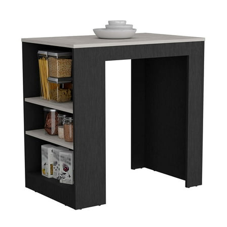 Newboti Furniture Highlands Kitchen Island with Storage Base in Black and Ibiza Marble 25485
