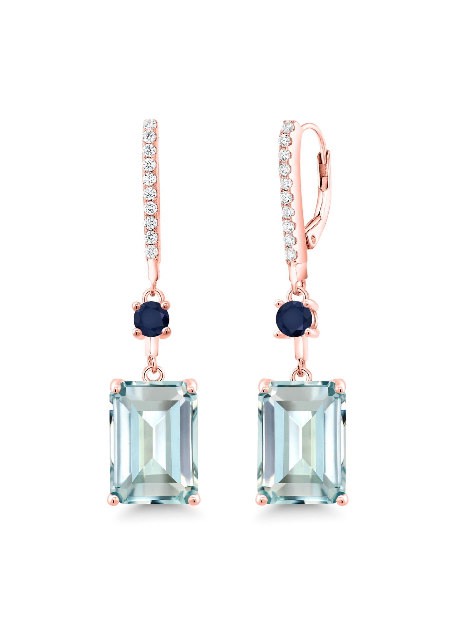 Crystal Aquamarine Blue Gold Tone Octagon Clip On Earrings Big Jewel USA Made Earrings For Women Set