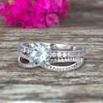 thumbnail image 2 of Round Cut 1.50 Carat Aquamarine Bridal Ring Set Anniversary Gift On 10k White Gold Curved Stacking Matching Wedding Band Art Deco, 2 of 5